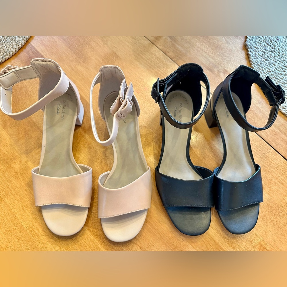 Clarks Women's Heels - Black and Cream Elisa Dedra Sandals 8.5